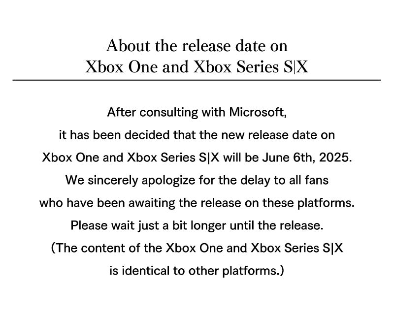 About the release date on Xbox One and Xbox Series S|X